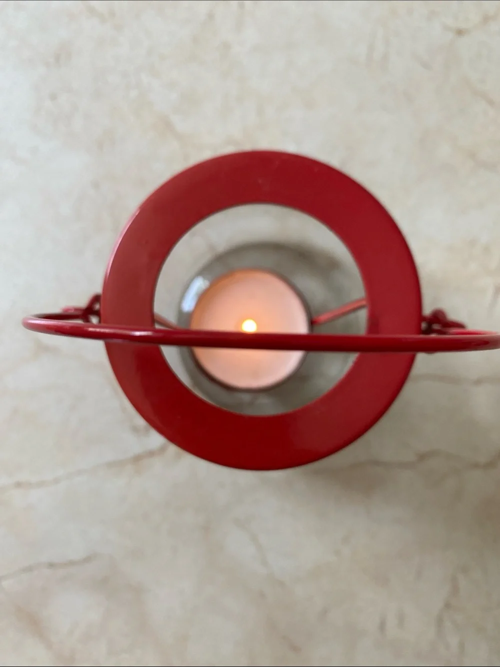 VINTAGE Red Glass Hanging Tea Light Lantern
